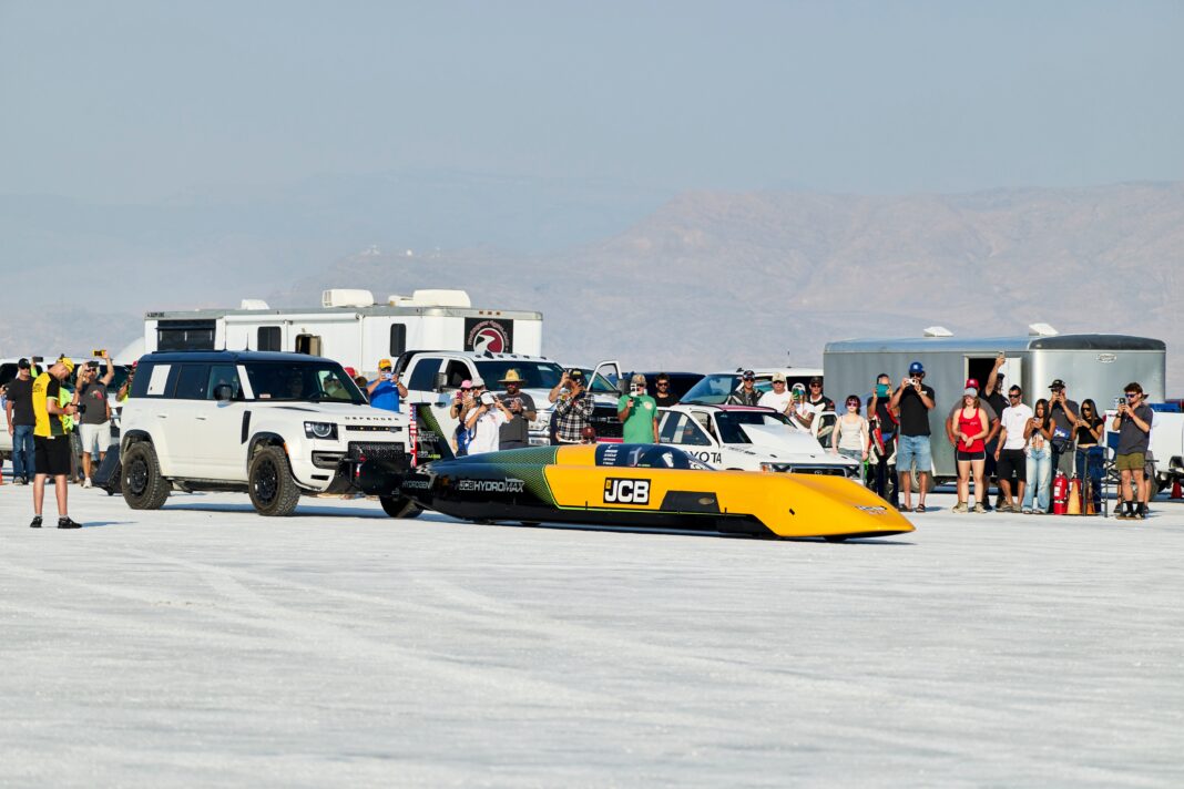 JCB hydromax at the start of the bonneville salt flats